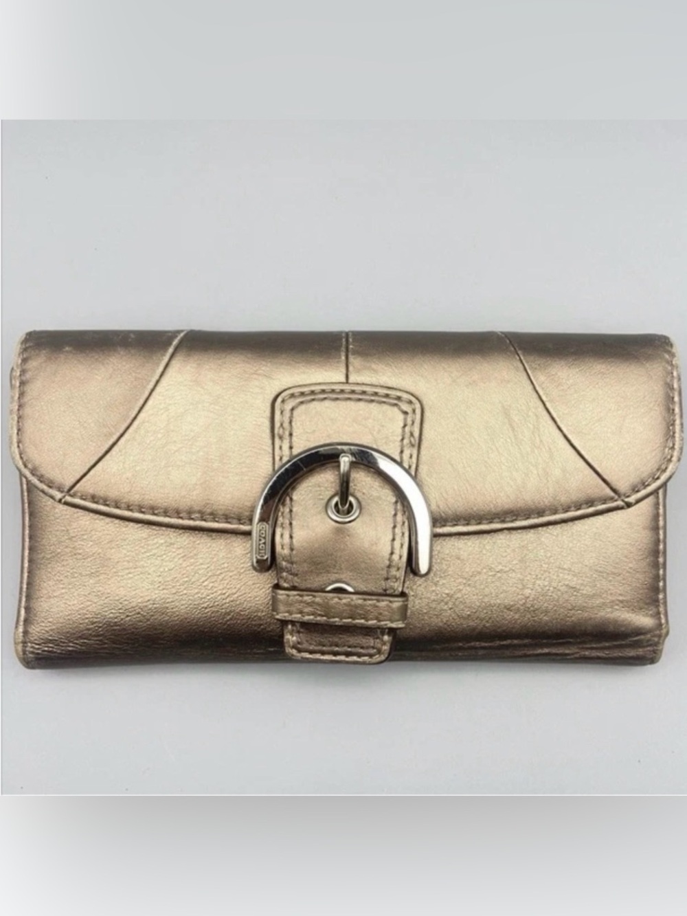 COACH 🤎BRONZE🤎 SOHO LEATHER BUCKLE SLIM ENVELOPE WALLET 🌟PRE-LOVED🌟
